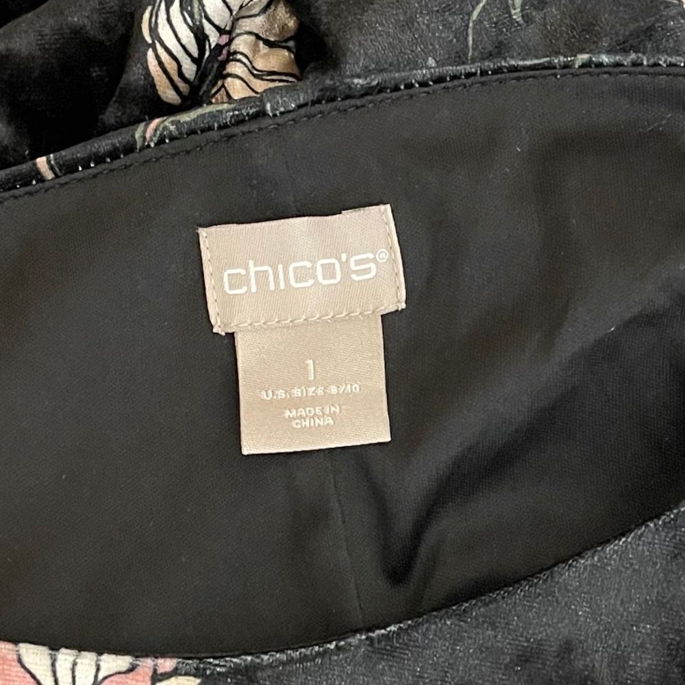 Chico's Velvet Floral Dress Size Medium 3/4 Bell Sleeve Pullover Stretch EUC - Picture 7 of 9